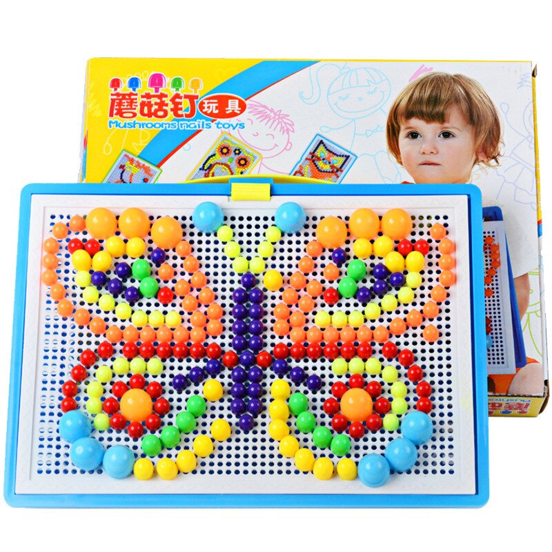296 PCS/Set Box-packed Mushroom Nail Beads Construction Intelligent Kids Puzzle Games Jigsaw Board Educational Toys for Children
