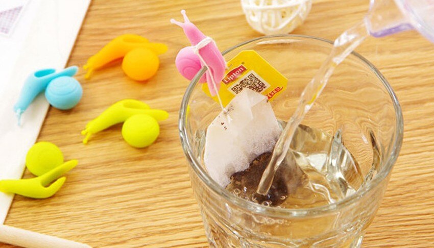 Etiqueta colorida con forma de caracol para colgar bolsas de té, soporte para taza, taza para beber, identificador para taza de , 5 uds.