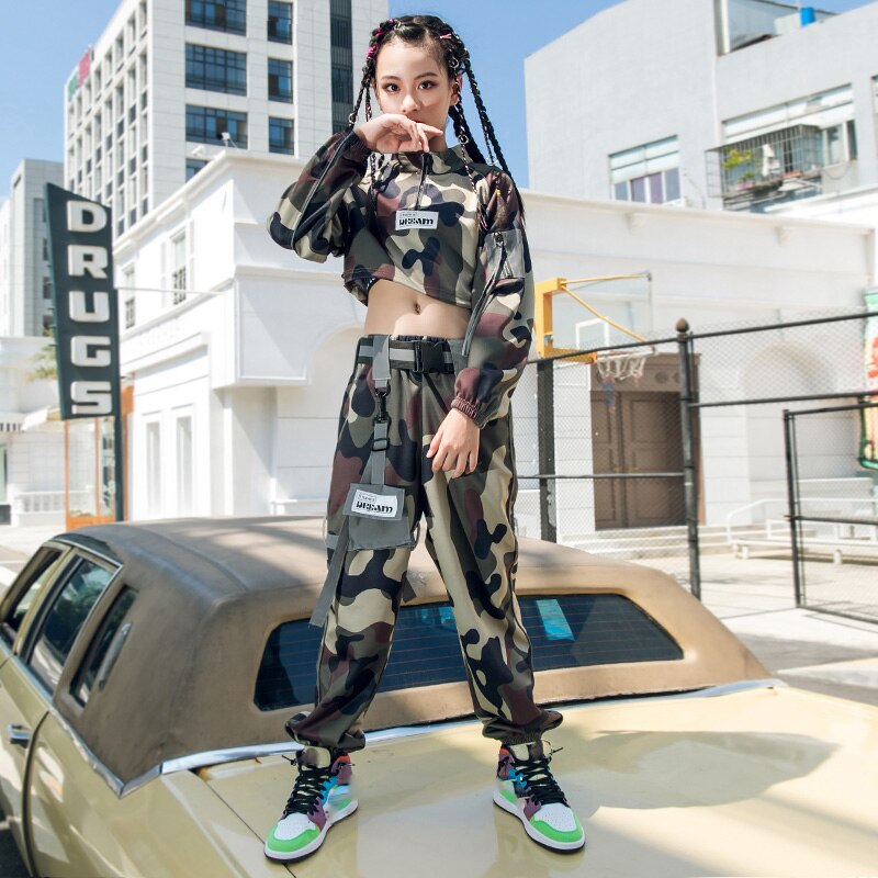 Hip-hop Dancing Clothes For Kids Children's Camouflage Suit Girls Practice Jazz Dance Costumes Street Dance Wear DN6758