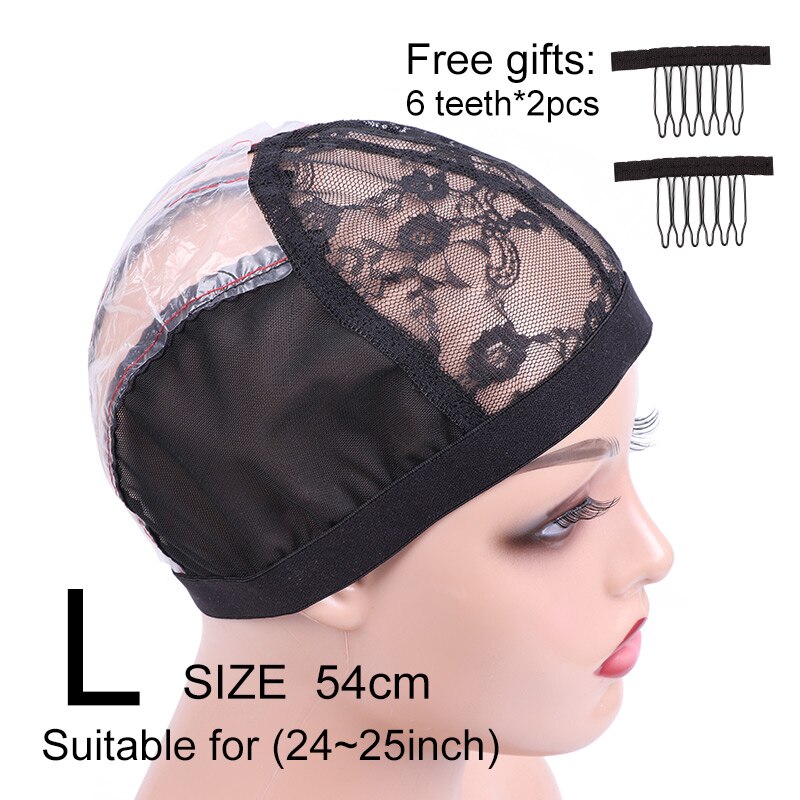 Gorro de malla con malla para peluca, accesorio para peluca con 2 bandas elásticas negras, 3 tamaños diferentes, 1 unidad: L1pcs 2pcs comb