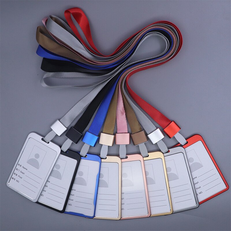 Aluminum Alloy Large Colorful Staff Credentials Badge Holder Hang Lanyard for School Students Hang Neck Name Pass ID Card Sleeve