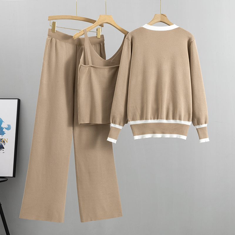 2025 nueva conjunto de 3 piezas chaleco Sexy para mujer + cárdigan de manga larga con cremallera + pantalones de cintura elástica chándal de mujer traje de punto