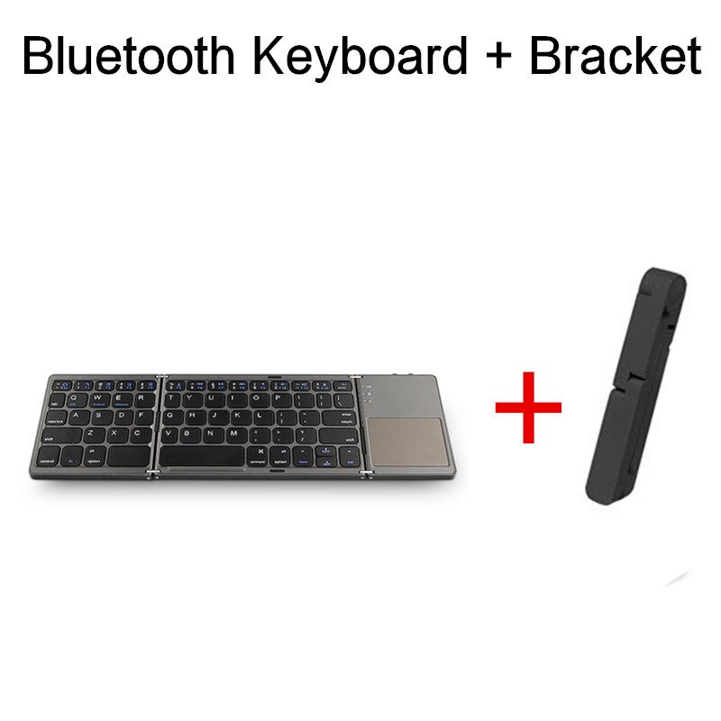 Three folded wireless Bluetooth Keyboard For Apple iPhone X XS Max iphone 7 8 Plus 7Plus 6 6sPlus 5 5S SE x s Mobile Phone Case: black add bracket