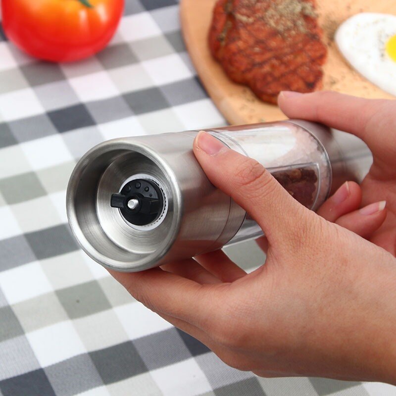 Molinillo de sal y pimienta 2 en 1, buje manual, molinillo de pimienta negra, molinillo de especias, salero de vidrio y pimienta, contenedor de condimentos