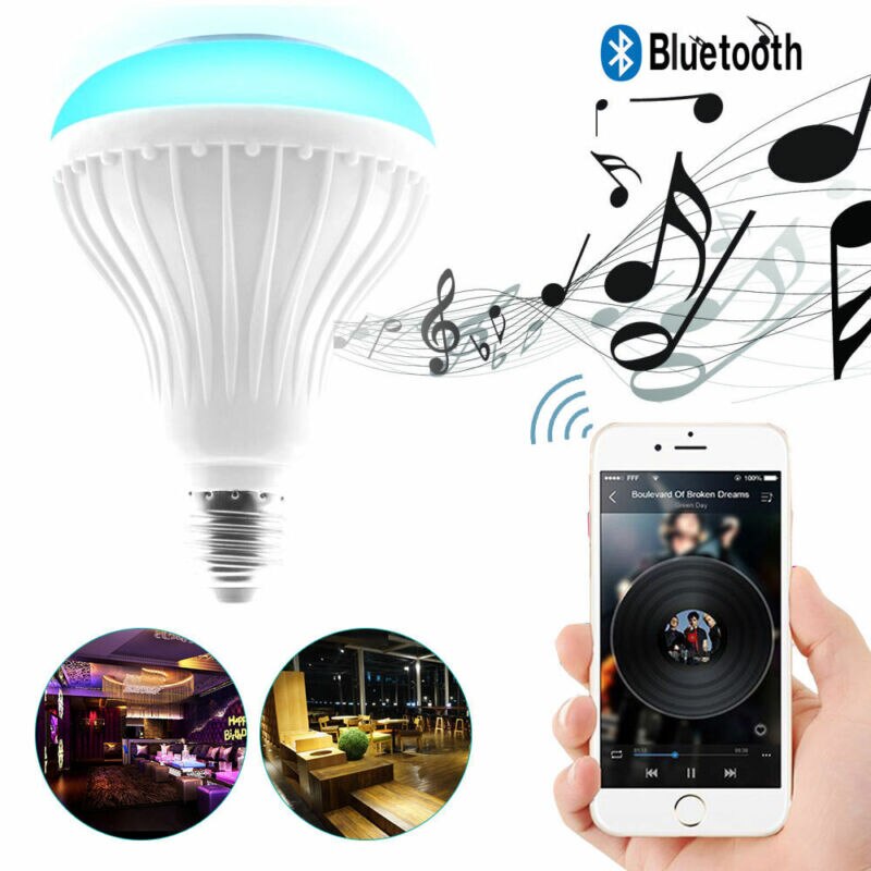 12w e27 ledde rgb trådlös bluetooth musik spela högtalare lampa lampa rgb lampa ljus