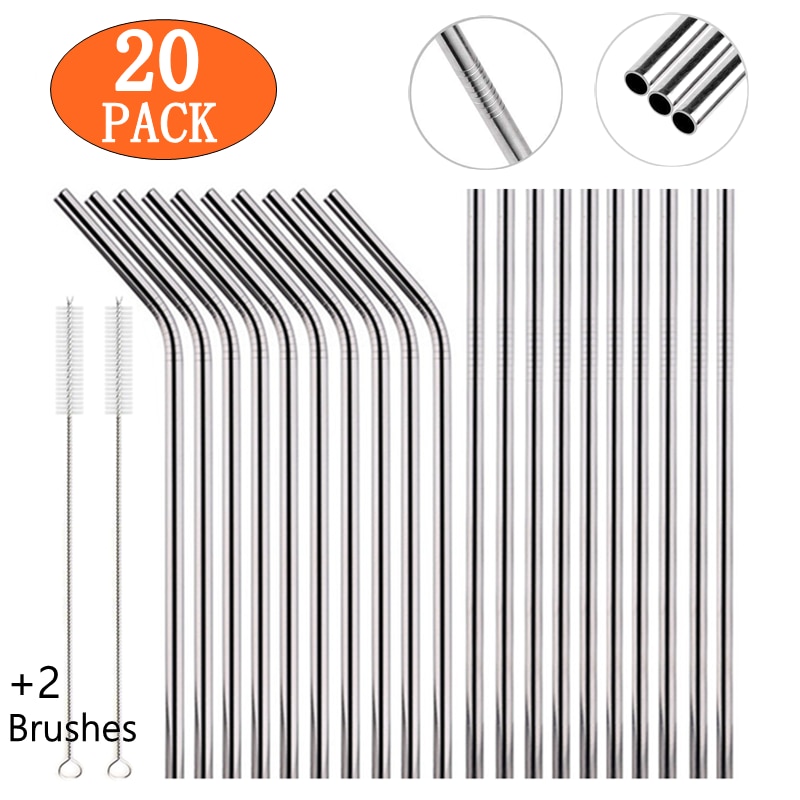 6*215Mm 10 Kleuren Milieuvriendelijke Herbruikbare Metalen Rietjes Set 304 Rvs Rietje Cocktail Party Favor Bar accessoire