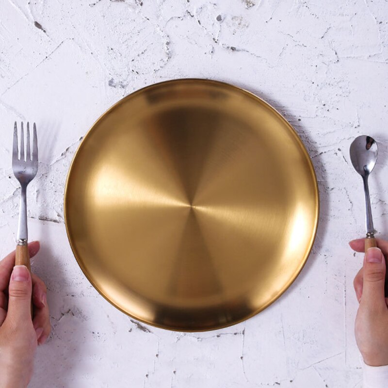 Stainless Steel Golden Plate Dessert Plate Western Food Plate Coffee Tray Jewelry Storage Cake Plate Disc Roast Barbecue Plate