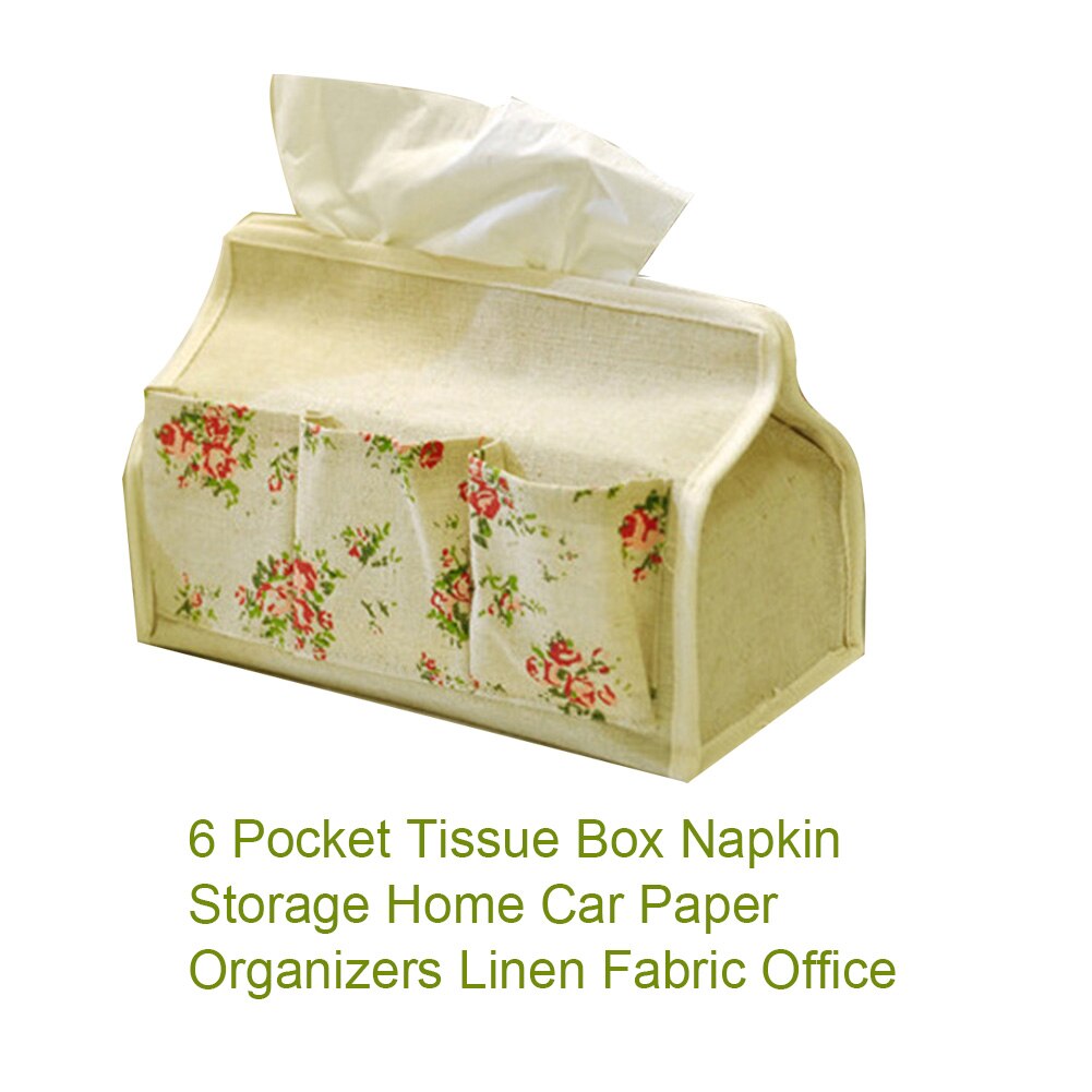 6 Pocket Linen Fabric Living Room Desktop Table Home Tissue Box Office Car Napkin Storage Hotel Restaurant Paper Organizers