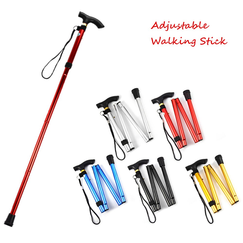 Outdoor Aluminum Alloy Folding Rod Hand Stick Walking Hiking Climbing Sticks Trekking Trail Crutch Ultralight Adjustable Canes