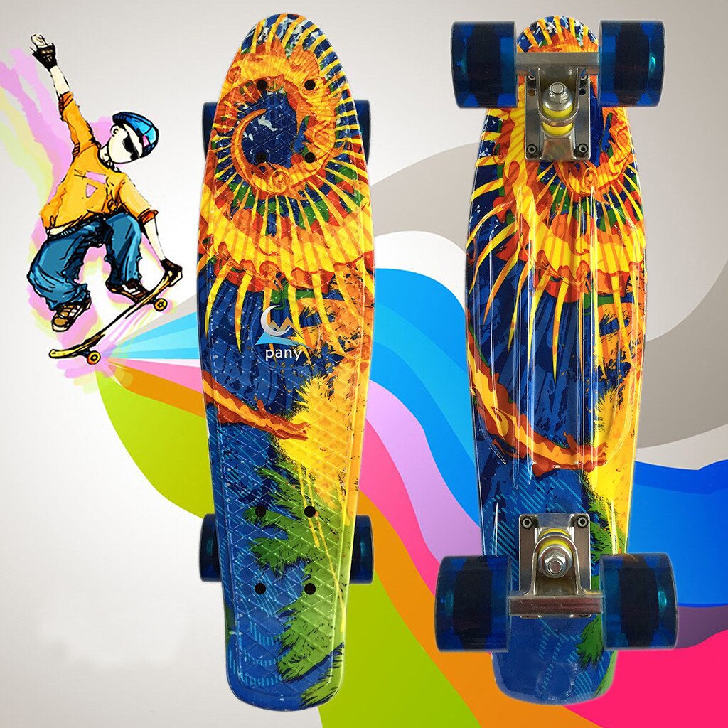 22inch Plastic Mini Cruiser Skateboard Long Board Banana Retro Skate Longboard Graphic Printed Children's Scooter #3: F