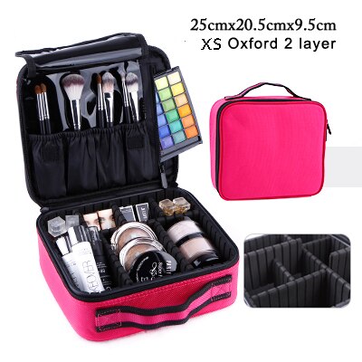 Leather Clapboard Cosmetic Bag Make Up Box Large Capacity Storage Handbag Travel Insert Toiletry Makeup suitcase: XS Oxford Pink