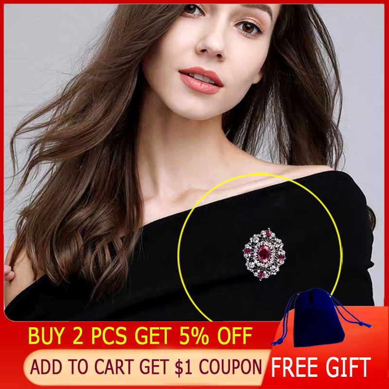 SINLEERY Gothic Style Red Black Blue Oval Big Stone Brooches For Women AAA Cubic Zircon Pins Jewelry Accessories ZD1 SSG
