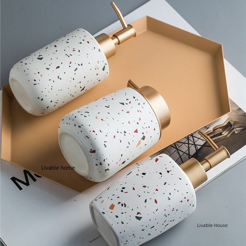 Tragbare Seifenspender aus Keramik, Handwaschflüssigkeit, Flasche, Terrazzo-aufbringen, Lotionsflasche, Seifenflasche, Badezimmer-Seifenspender