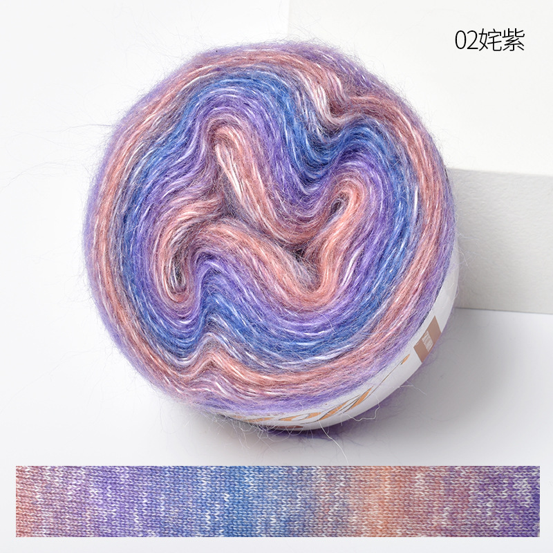 200M Arco Iris gradiente Color pastel hilo mezcla de algodón orgánico hilo DIY tejido a mano primavera/verano falda de ganchillo chal línea de encaje: Lavanda