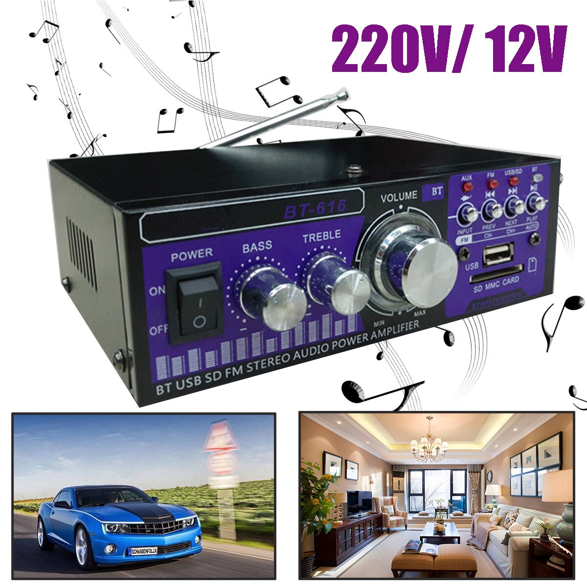 200W HIFI bluetooth Power Amplifier Car/Home Theater Digital Power Audio Amplificador for Speaker Treble Bass Control FM USB SD