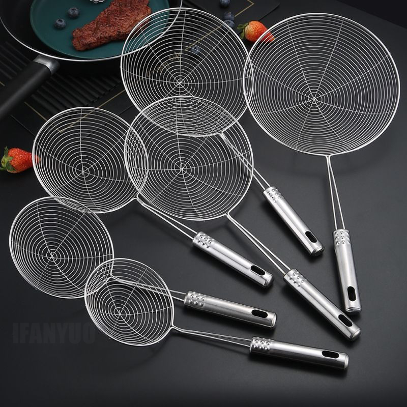 Espumadera de acero inoxidable, cucharón colador sólido, utensilio de cocina de acero inoxidable, herramienta para patatas fritas, pescado, utensilio de cocina para freír