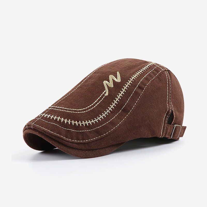 Casquettes gavroche classiques pour hommes, chapeau bec de canard en coton lavé, broderie en coton, casquette plate réglable, béret de boulanger vintage: Brun