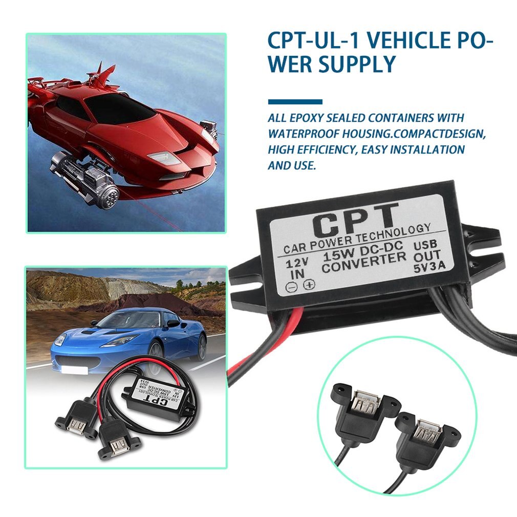 DC Converter Modul 12V Zu 5V 3A 15W Duble USB Ausgang Power Adapter Top