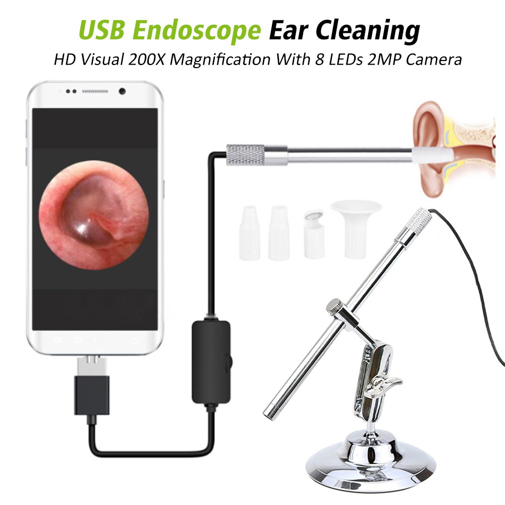 Ear Cleaning 200X Magnification Computer Mobile Phone Inspection 1080P 2MP Camera With 8 LEDs Magnifier USB Endoscope Borescope