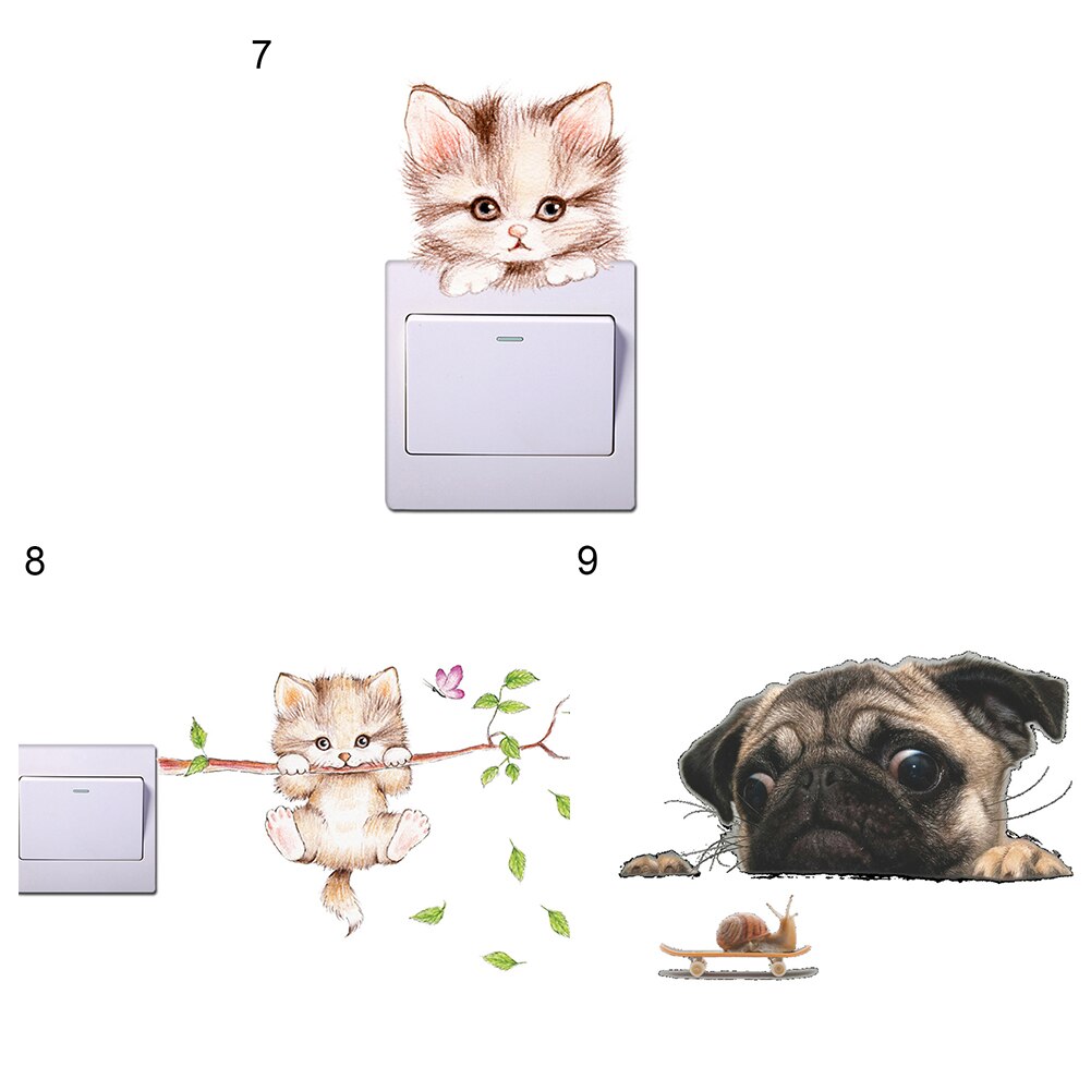 Very cute 3D Cat and Dog Switch stickers PVC Removable Wall Sticker Vinyl for Bedroom living room Home Decor Decals Socket paste