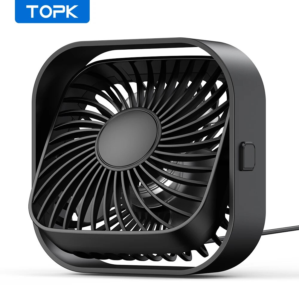 TOPK-miniventilador portátil USB, ventilador de mesa eléctrico Personal de escritorio, ventiladores de pie para habitación, viento de 3 velocidades, giratorio de 360 ° para acampar: Blanco