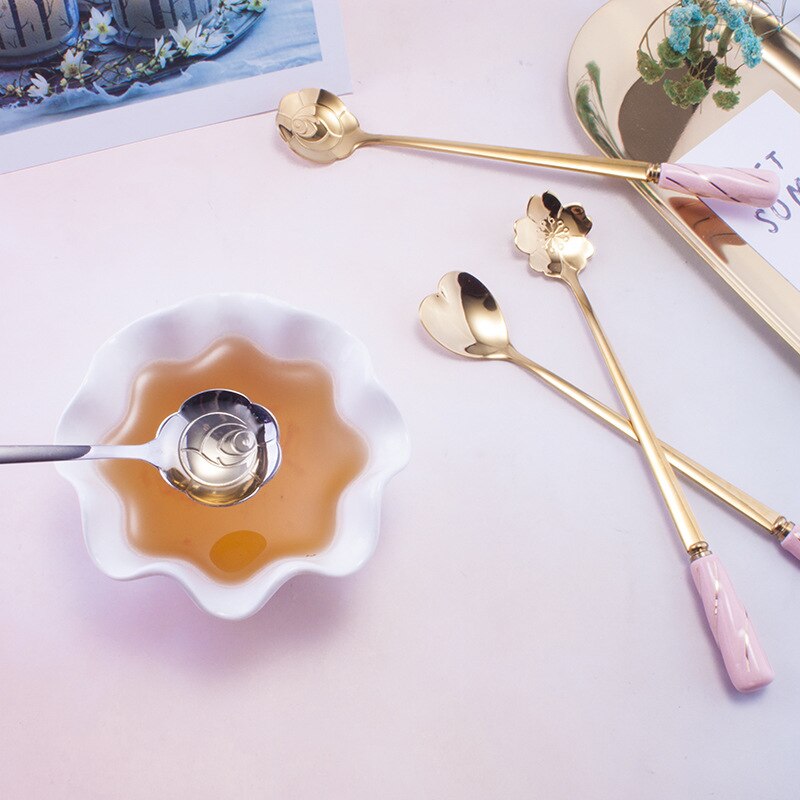 Japanse Ijsthee Lepel Met Lange Steel Rvs Dessert Koffie Suiker Lange Lepels Voor Shakes Roeren Theelepel Golden