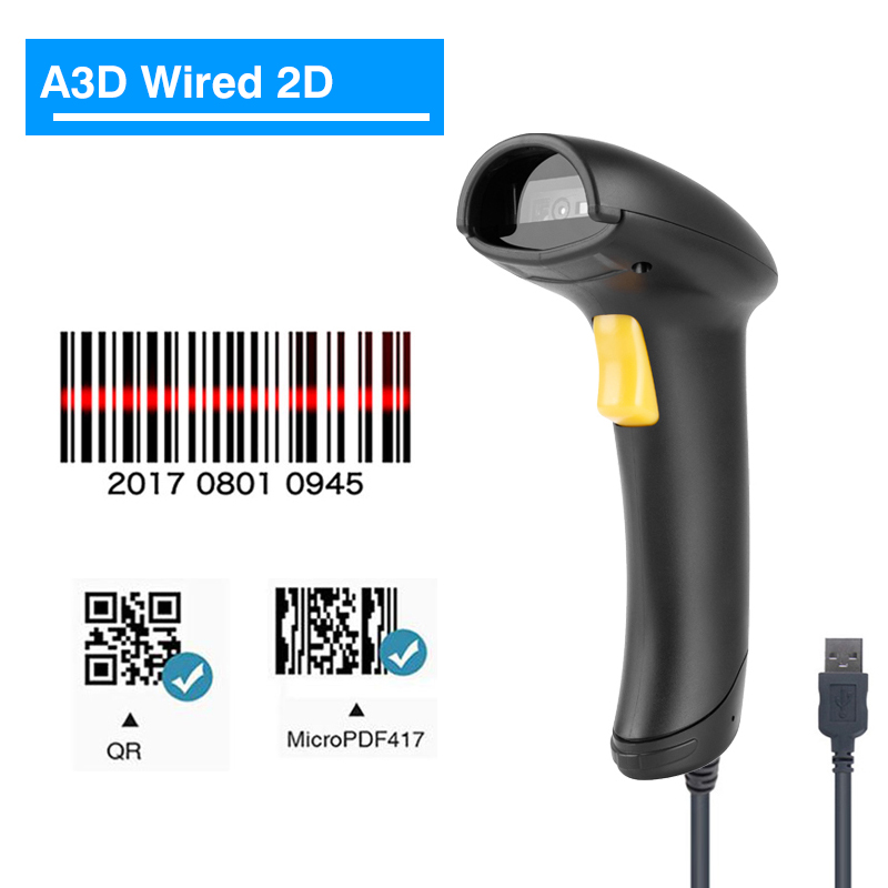 Hstem 2.4G Wireless Bluetooth Barcode Scanner QR PDF417 Data Matrix Handheld Bar Code Reader Support Automatic Sensing Scanning: 2D Wired