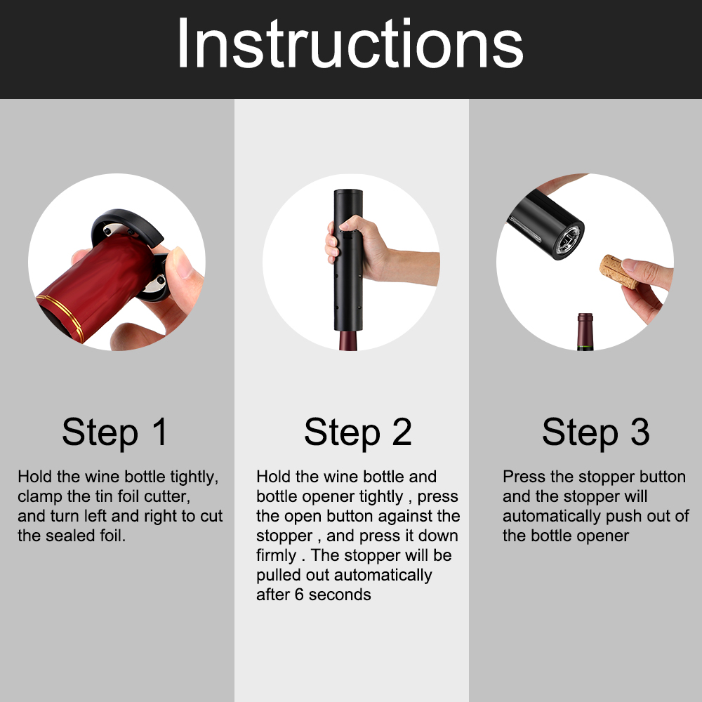 Electric Wine Bottle Opener Automatic Corkscrew Red Wine Jar Opener Bar Tools Kitchen Tool Material ABS&amp;PC Manual