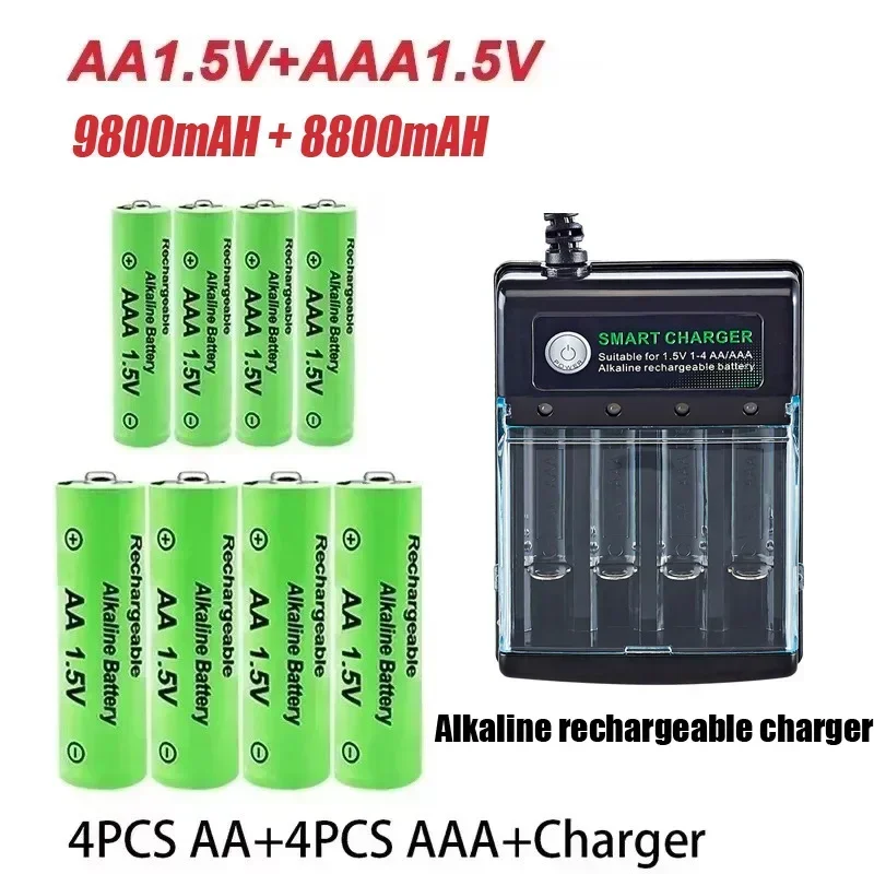 Original Rechargeable Battery 1.5V AA9800mAh+AAA8800mAh+Charger for Computer Clock Radio Video Game Digital Camera AA AAAbattery: black