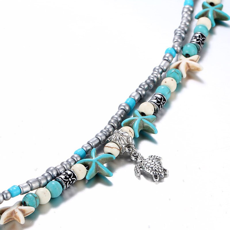 ladies anklet starfish natural shell feet summer beach barefoot bracelet ankle silve chain bohemian accessories girl