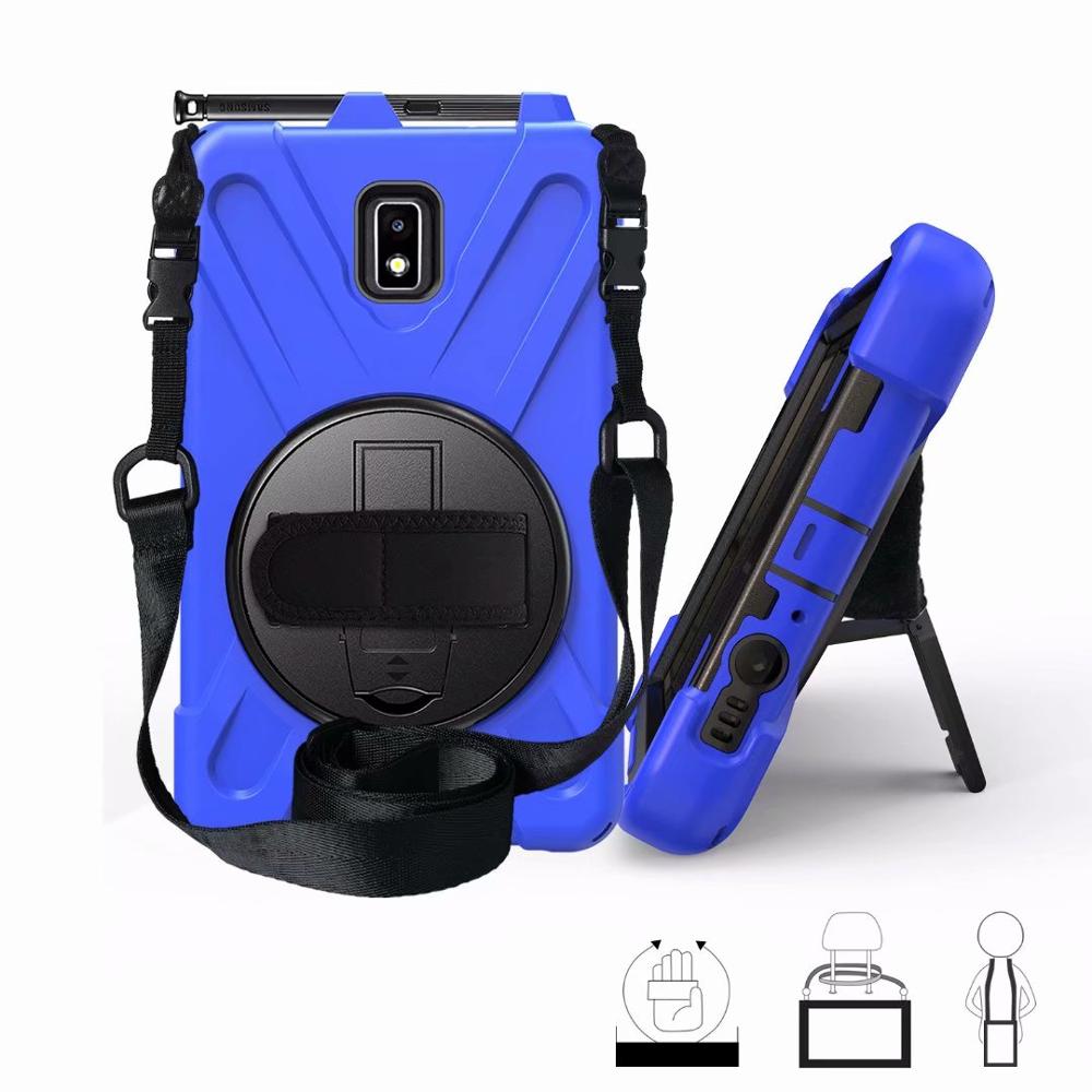 360 Degree Case for Samsung Galaxy Tab Active 2 8.0 T390 T395 SM-T395 tablet Silicone Hard Cover+Neck Strap &amp; Hand Strap +pen: blue