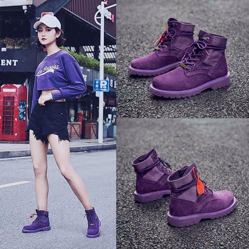 Men Brand Unisex Boots Outdoor Shoes Ankle Boots Purple Scrub British Style Short Boots Couple Shoes I3-18
