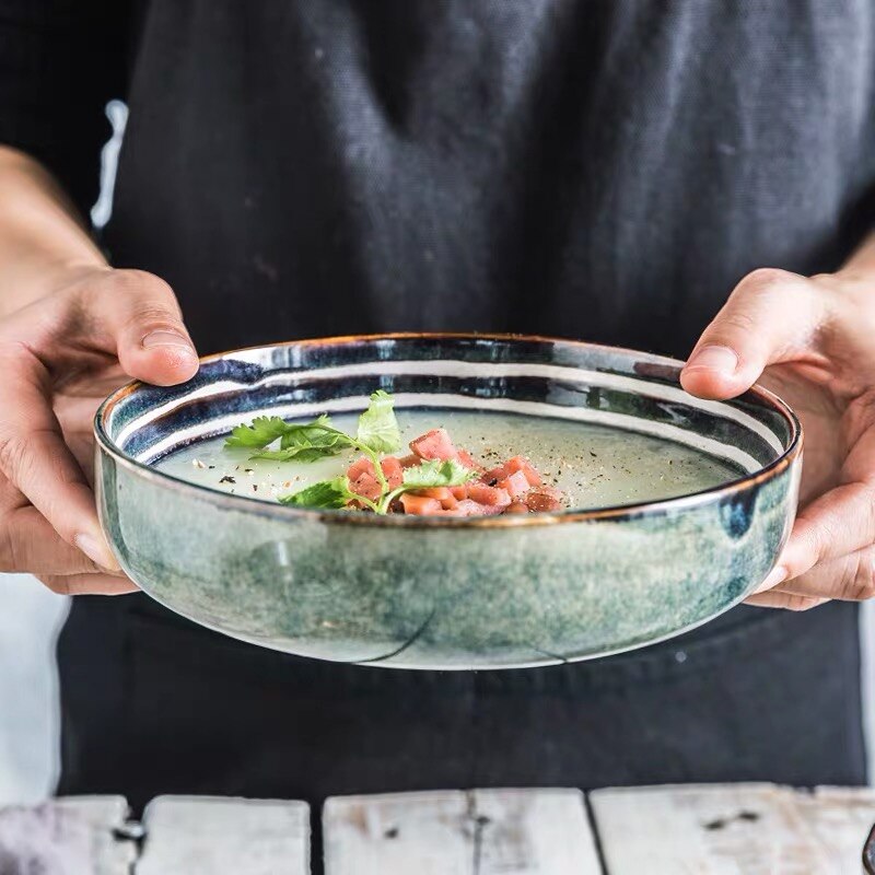Hogar Japonés placa de cerámica cubiertos fruta original ensalada personalidad tazón plato hondo sopa para la cocina cuencos