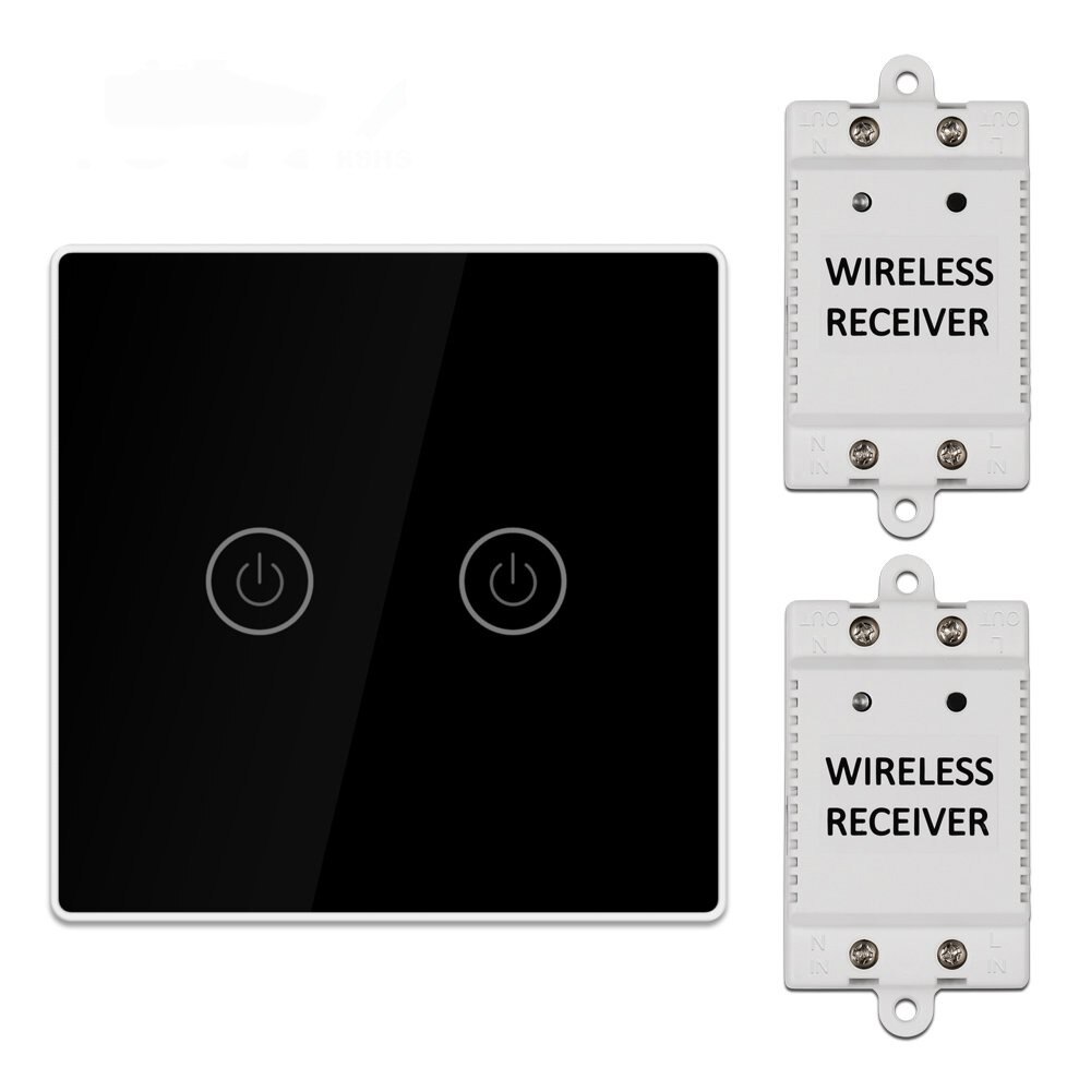 Wireless Smart Touch Switch Light Controller with 1/2/3 Receiver 30m Remote Control 1/2/3 Gang Lamp Wall Panel Button Receiver: 2 gang Black