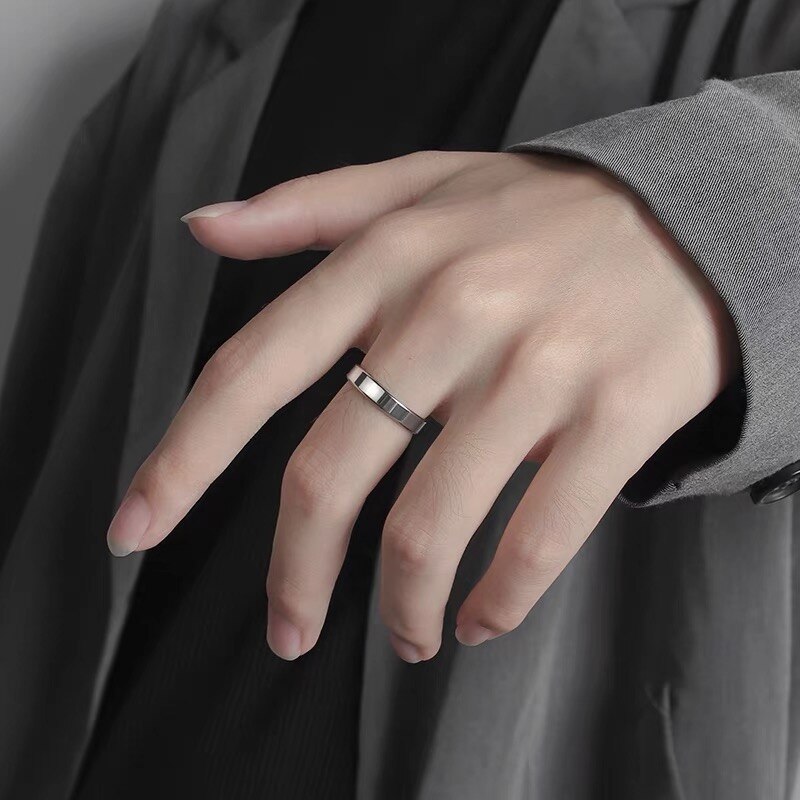 Eenvoudige 4Mm Platte Ringen Voor Vrouwen Mannen Engagement Sieraden Paar Tibetaans Zilveren S925 Ring Wedding Band Voor Liefhebbers Anniversary
