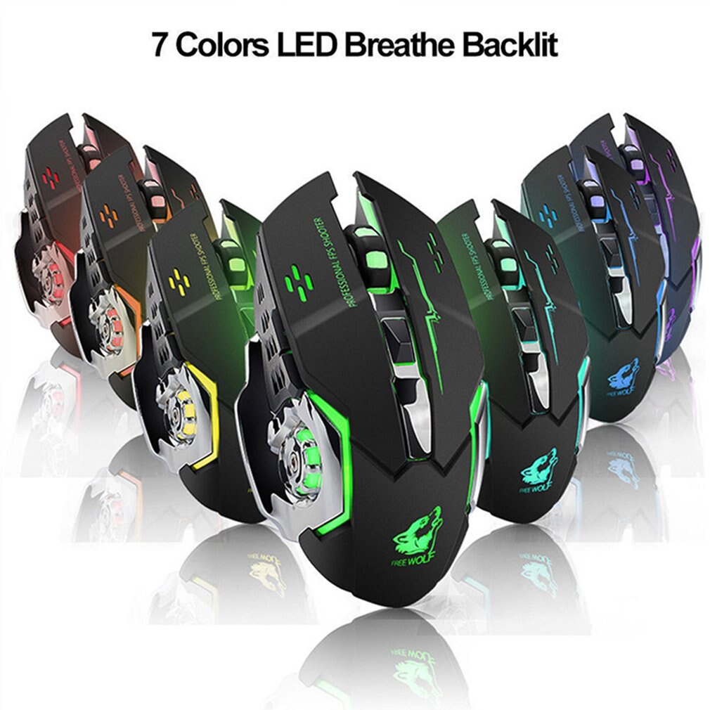 X8 Super Quiet Wireless Gaming Mouse 2400DPI Rechargeable Computer Mouse Optical Gaming Gamer Mouse for PC Black