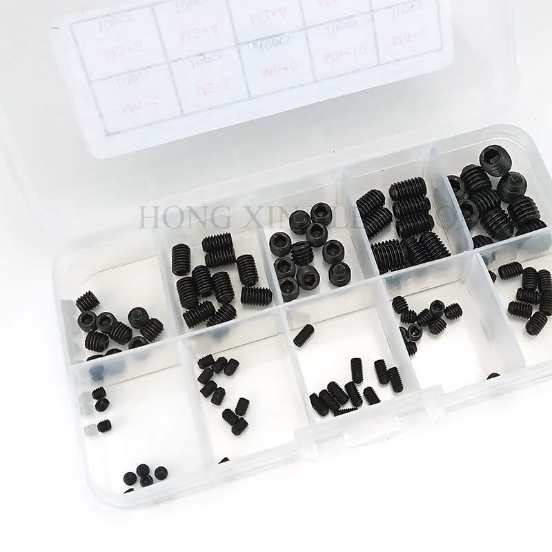 100pcs Alloy steel Hex Socket Set Screws Grub Screw Fastening M3/M4/M5/M6/M8 Kit