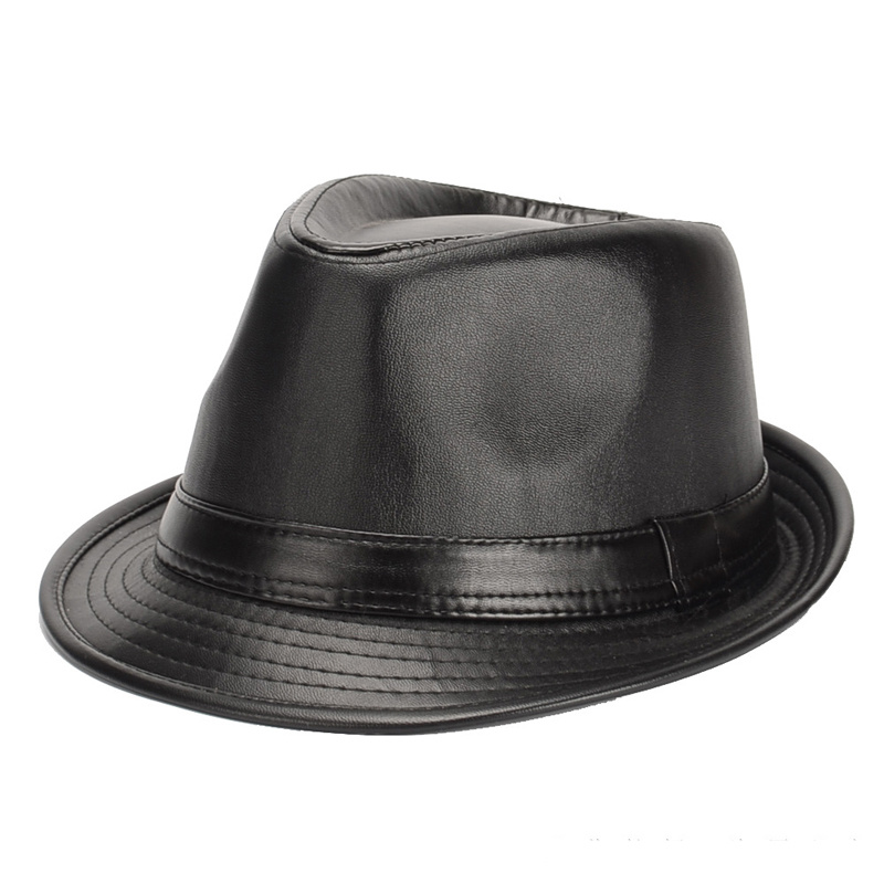 British Style Short Brim Jazz Caps Hats Wool Felt Fedoras Trilby Hat Solid Panama Formal Cap For Men Women Unisex: Black Leather