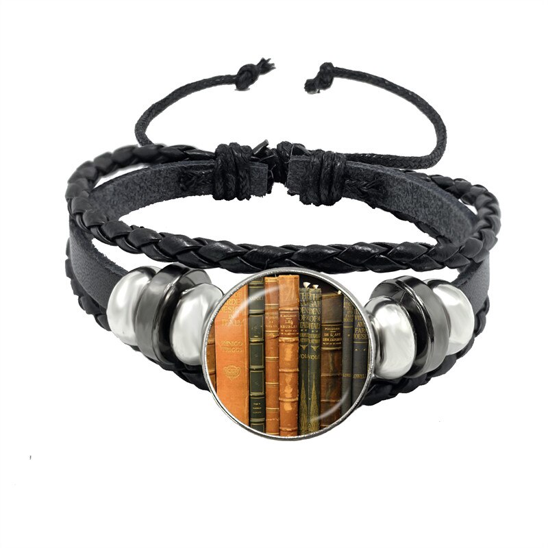 Pulsera de cuero para hombres y mujeres, brazalete de , accesorios de joyería, de escritor, Biblioteca de libros, profesor y estudiante: 5
