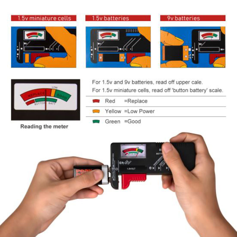 BT-168 AA/AAA/C/D/9V/1.5V batteries Universal Button Cell Battery Colour Coded Meter Indicate Volt Tester Checker BT168