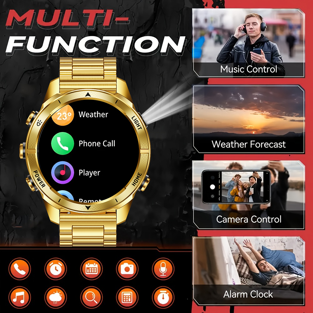 Nuovo Smart Watch per uomo Bluetooth chiamata frequenza cardiaca monitor del sonno bussola esterna torcia a LED impermeabile Sport Smartwatch 2025