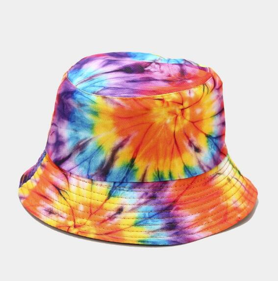 Double-sided Wearing Cap Visor Rainbow Color Bucket Hat Men And Women Cotton Flat Sun Hat Reversible Sun Tie Dye Fisherman Hat: COLOR 7