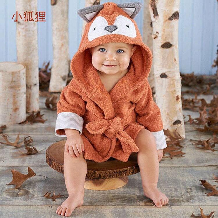 Spring Autumn Children Bathrobe Baby Cotton Cartoon Unisex Small Pajamas Animal Robes 1pcs Baby Hooded Blankets 0 To 12month