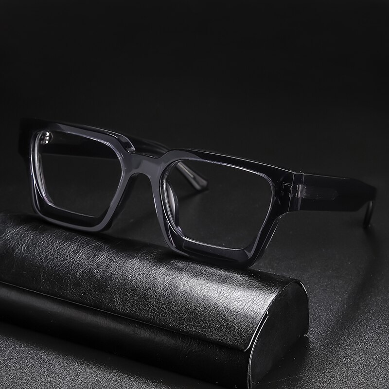 Gafas graduadas de acetato Vintage para hombre y mujer, lentes cuadradas transparentes para miopía, montura de lujo Retro: Gray