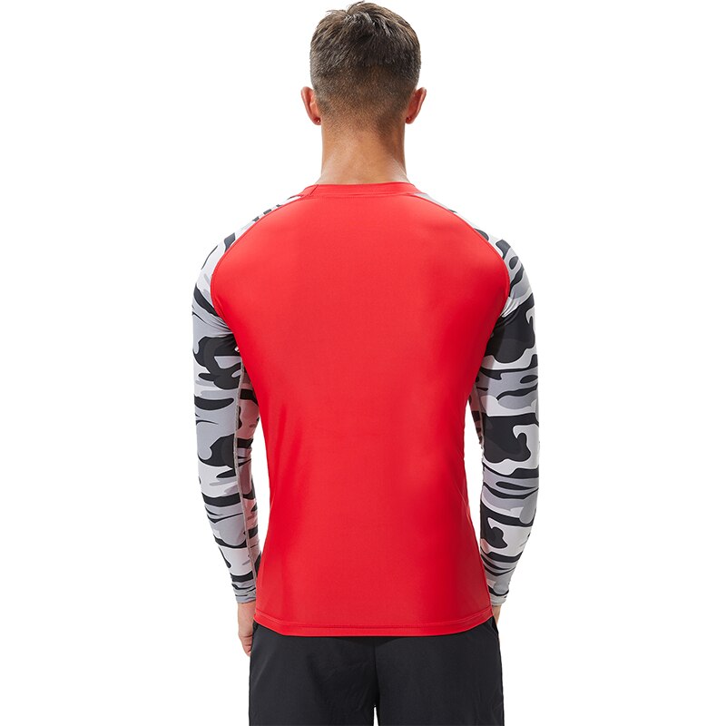 Herr långärmad rash guard sportkläder skarva uv solskydd bas skinn kamouflage surfing dykning simning t-shirt
