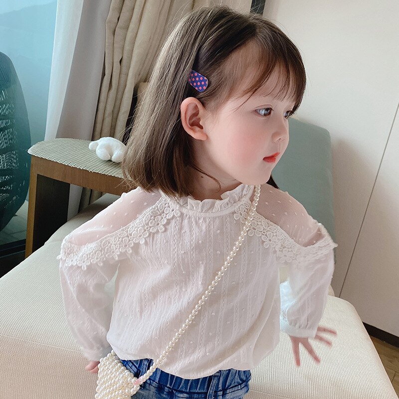 LOVE DD & MM-camisetas informales para niña, camisa de manga larga con lunares calados de encaje, trajes, ropa para niño, disfraz para niño