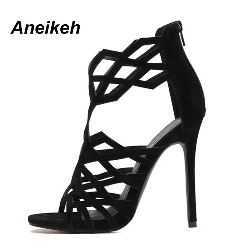 Aneikeh Sandalen Vrouwen Hoge Hakken Zomer Mode Vrouwen Sandalen Black Cut-outs Sandalias Mujer Maat 35-40 party schoen 552