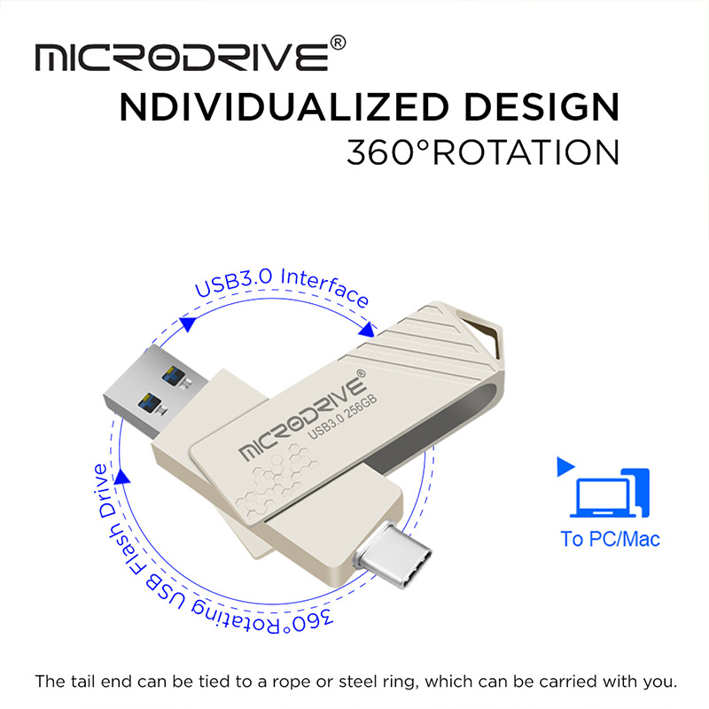 Type-C USB 3.0 High speed USB flash drive 2 IN 1 Pen Drive 256GB/128GB/64GB/ Multi-format Compatible U Disk