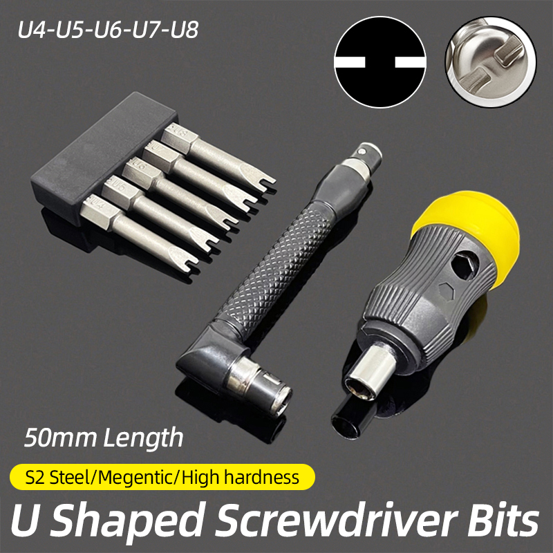 Magnetisk u-formad skruvmejselbitssats 1/4 " insex  s2 stål 50mm u4 u5 u6 u7 u8 u- typ skruvmejselbits spärrnyckel handverktyg