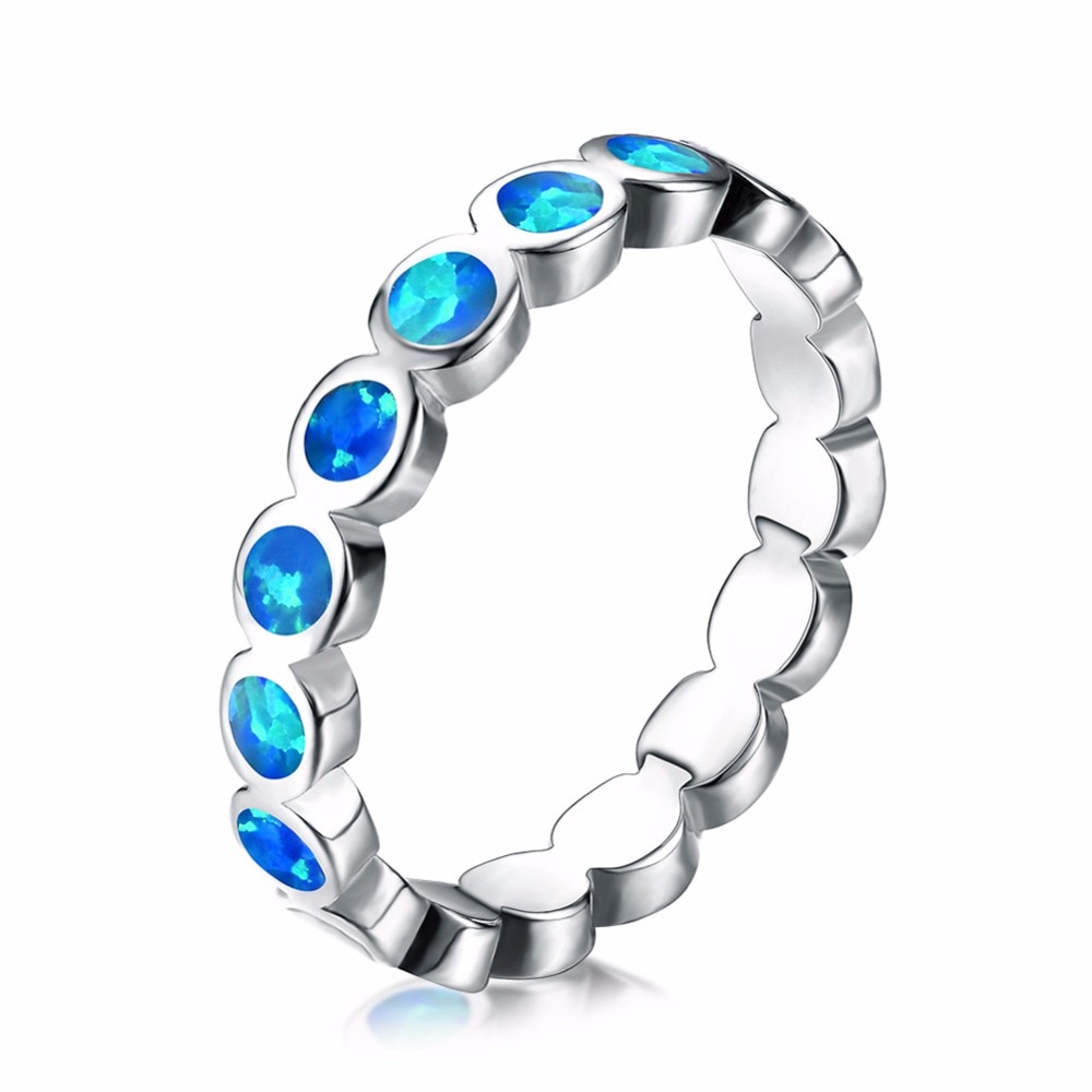 Anillo de plata de primera ley y ópalo de Fuego Azul para mujer, sortija redonda, plata esterlina 925, lujoso,